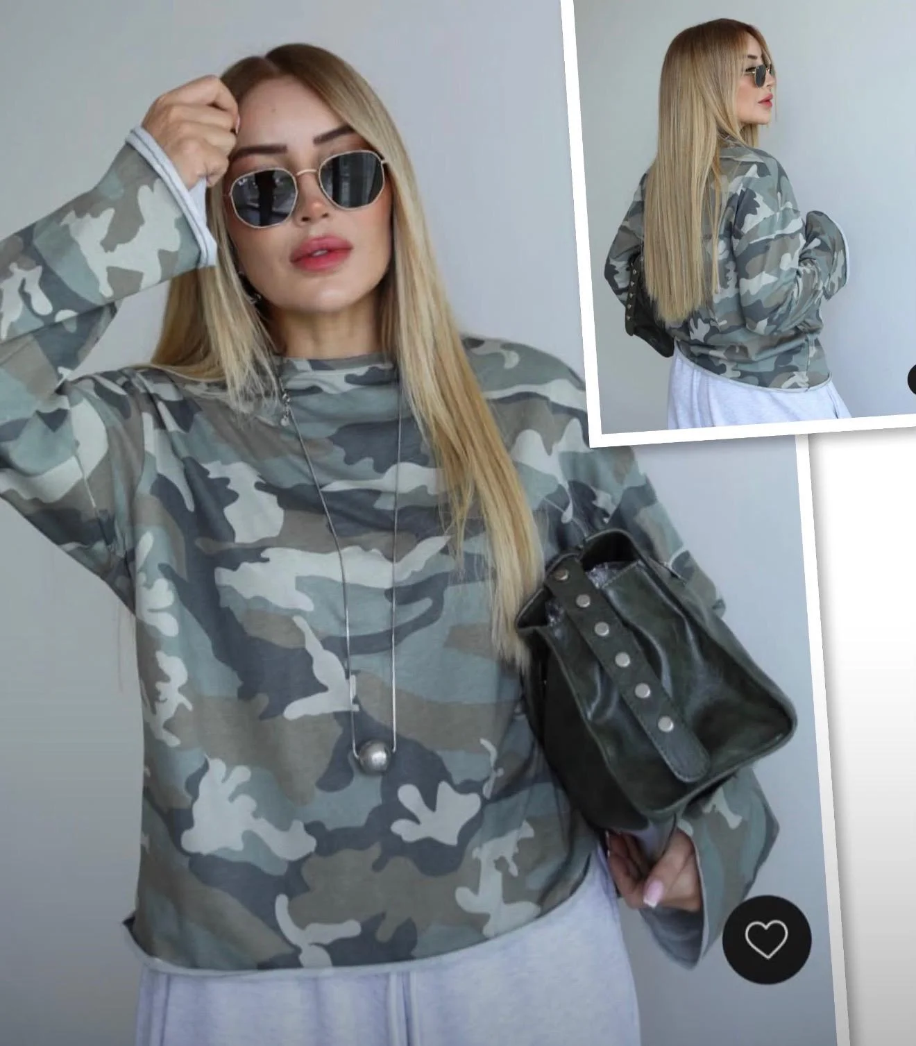 Kadın Kamuflaj Desenli Oversize Sweatshirt – Gri