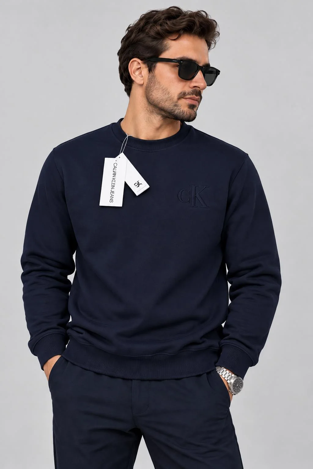 Erkek Lacivert Bisiklet Yaka Sweatshirt