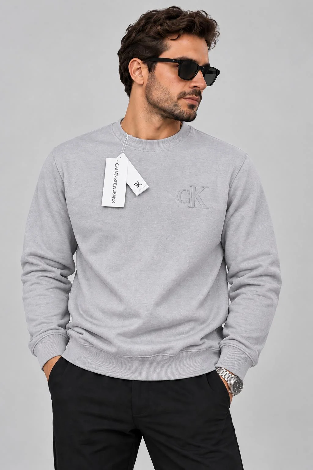 Erkek Gri Bisiklet Yaka Sweatshirt