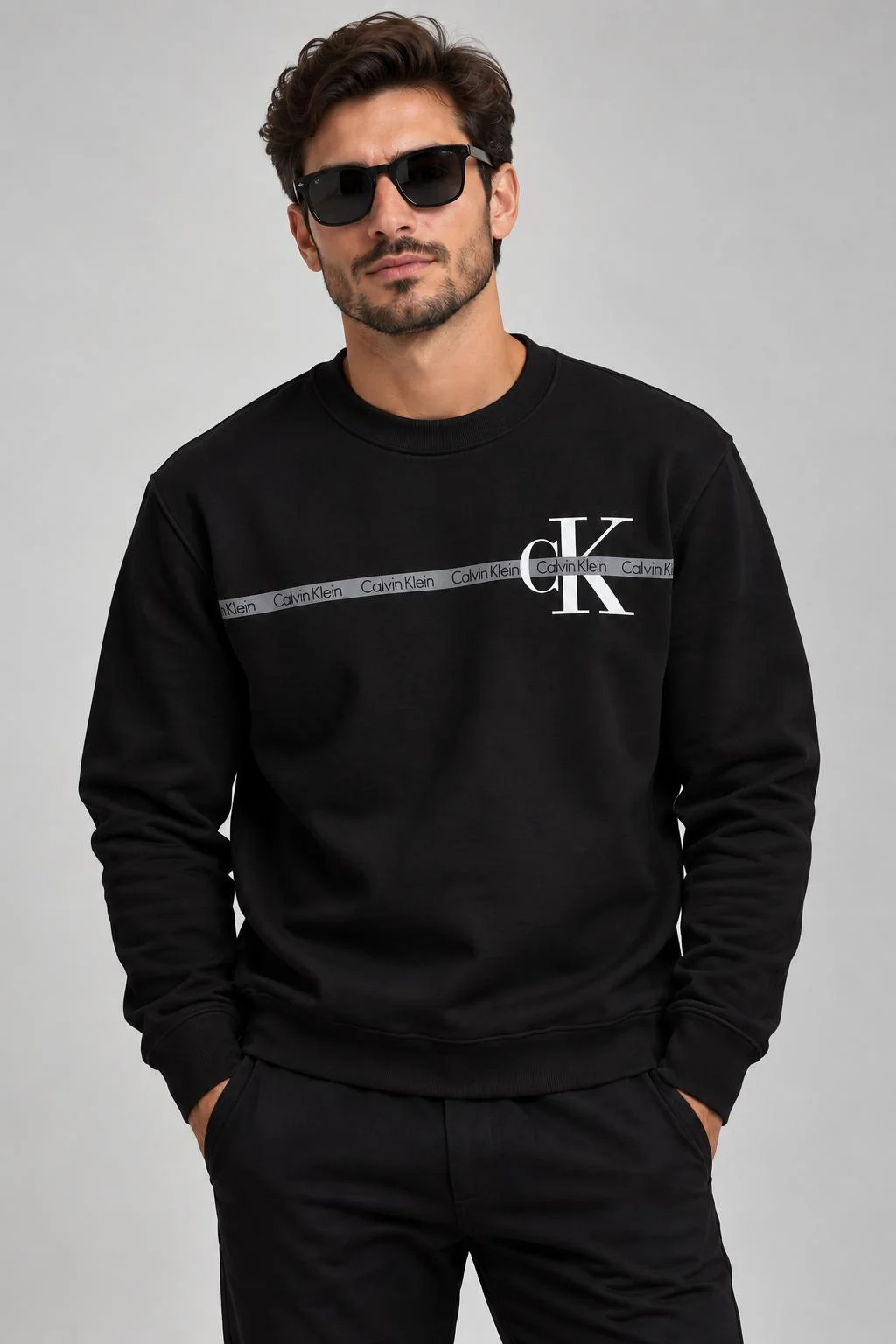 Erkek Siyah Baskılı Sweatshirt