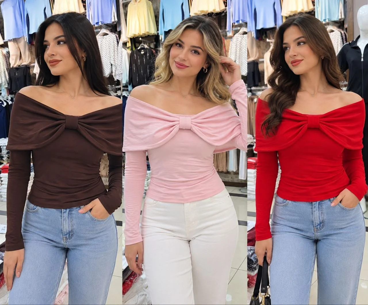 Kadın Madonna Yaka Fiyonk Detaylı Uzun Kollu Bluz